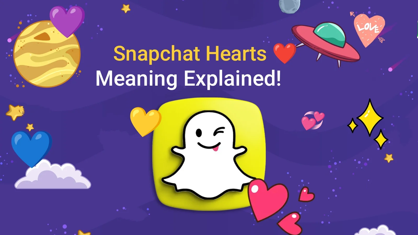 Colorful heart emojis explained, representing Snapchat hearts and friendship levels.
