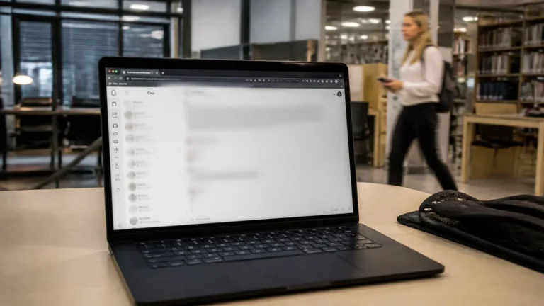 Laptop showing blurred Snapchat Web chat as privacy screen